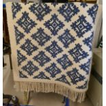 Thick cream & blue Tunisian rug - Approx 195cm x 96cm