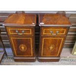 Pair of mahogany inlaid bedside cabinets