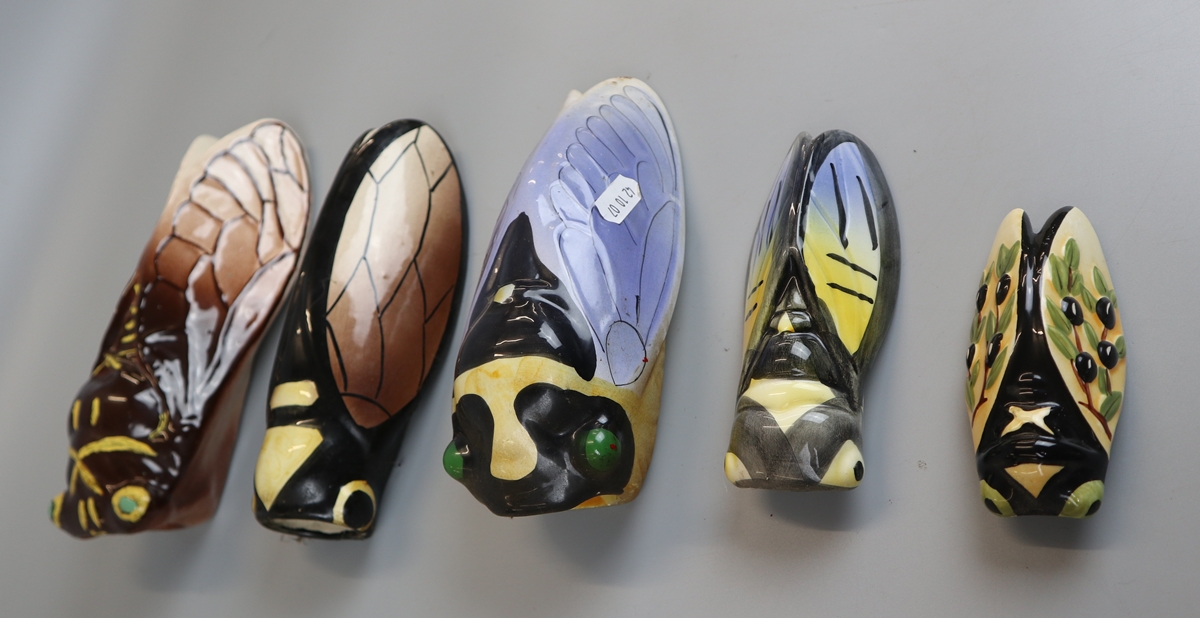 5 French ceramic Cicada wall pockets