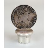 1780 silver coin mounted on silver bottle stopper