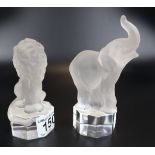 2 glass Goebel figures - Elephant & lion