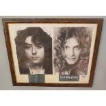 Framed Led Zeppelin ephemera to include early ticket