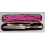 Cased & silver mounted bovine handled cutlery set