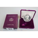 1986 American Eagle 1oZ fine silver $1 coin - Boxed & cased with COA