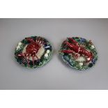 2 unusual sea food themed Palissy ware plates