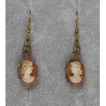 Pair of gold cameo earrings