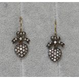 Pair of diamond & pearl heart shaped earrings