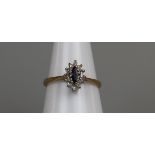 Gold sapphire cluster ring, size L¾