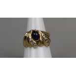 18ct gold cabochon sapphire & diamond ring, size Q½