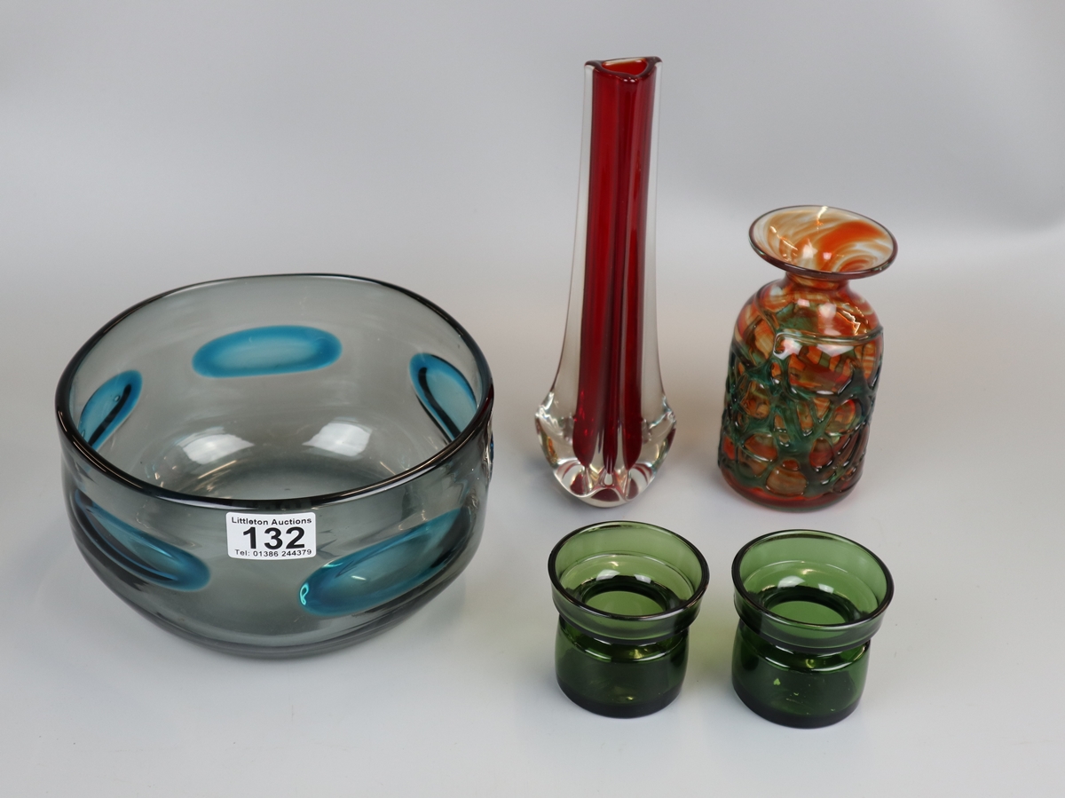 Collection of glass to include Whitefriars bowl & candle stick