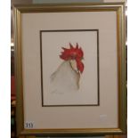 Watercolour of rooster signed Richard 90