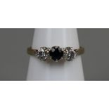 Gold sapphire & diamond 3 stone ring, size L