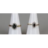 2 gold stone set cluster rings, sizes L½ & N