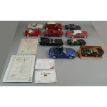 Collection of diecast cars to include the Batmobile with certificate