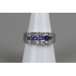 18ct white gold tanzanite & diamond ring, size O½