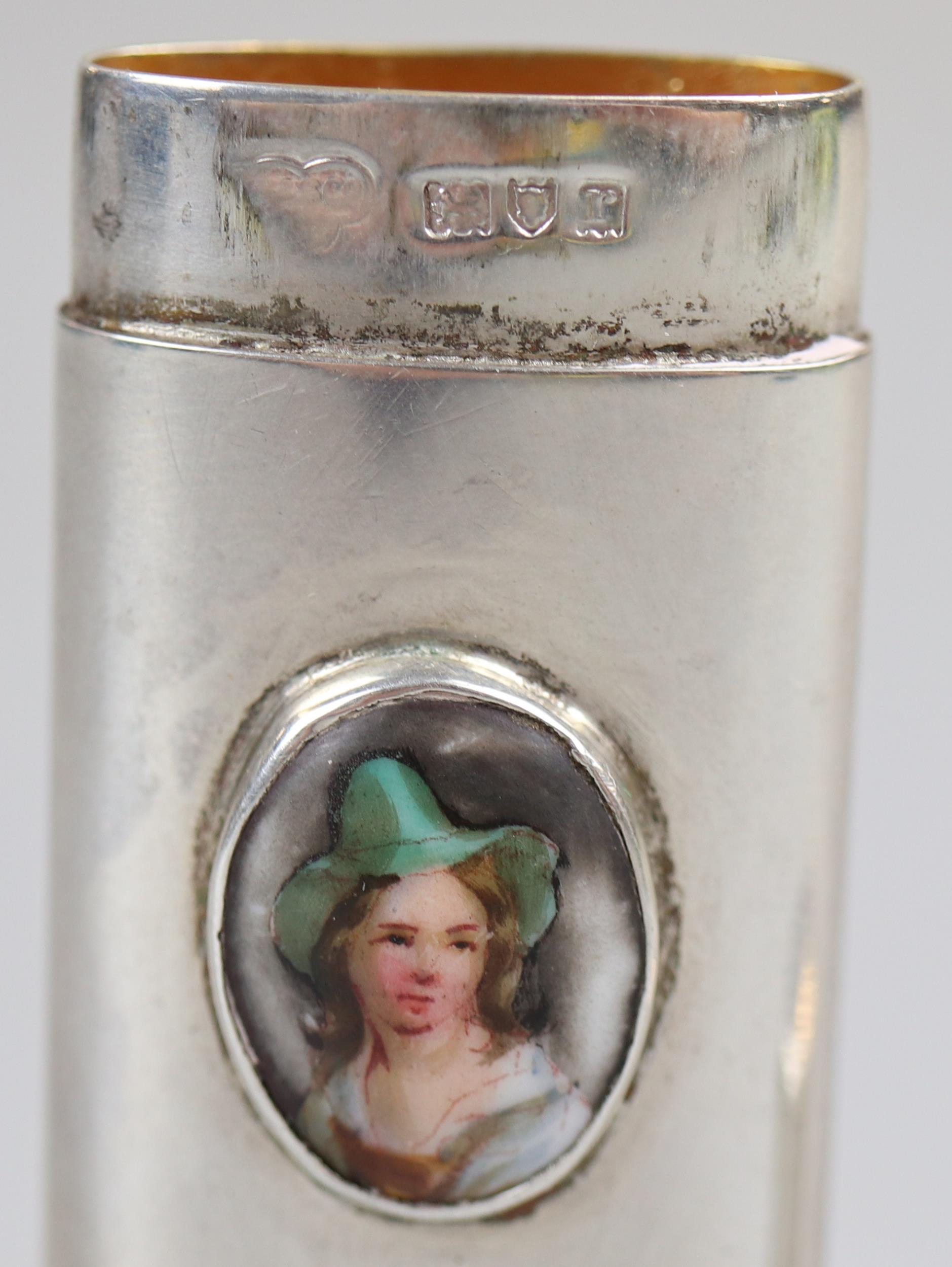 Hallmarked silver pin case with enamel portrait of lady - Makers mark G&S Co LTD - Image 3 of 3