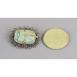 Silver Egyptian scarab brooch & tablet