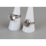 2 silver & rock crystal rings