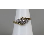 18ct gold 3 stone diamond ring , size L