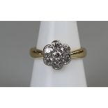 18ct gold diamond daisy cluster ring, size L½