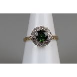 18ct gold green garnet & diamond cluster ring, N¼