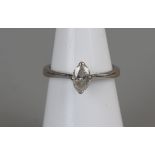18ct white gold marquee diamond solitaire ring, size J½