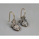 Pair of heart shaped pearl & diamond earrings