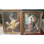 2 tapestries of girls in Victorian dress