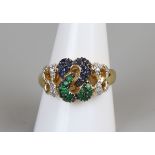 Unusual 18ct gold sapphire, emerald & diamond ring, size R½