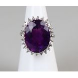 18ct white gold amethyst & diamond ring, size J