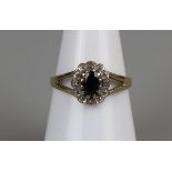 Gold sapphire & diamond cluster ring, size N½