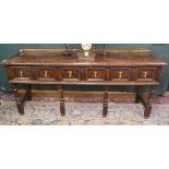 Early oak dresser base - Approx size: W: 192cm D: 46cm H: 87cm