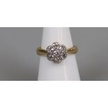 18ct gold diamond daisy cluster ring, size L½