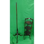 Mahogany folding cake stand together with screen pole