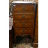 Tall French marquetry cabinet with secretaire drawer, ormolu mounts and marble top - Approx size: W: