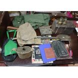 Large collection of militaria to include folding shovels, ammo box, soldiers service pay book etc