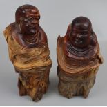 2 interesting carved Monk figures - Approx H: 21.5cm