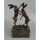 Bronze on marble base - Boxing hairs - Approx H: 24cm