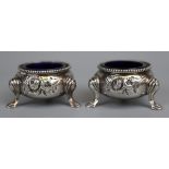 Pair of hallmarked silver salt cellars - London 1866 - Approx 75g without glass liners