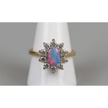 18ct gold opal & diamond cluster ring, size S