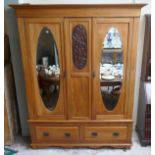 Satin-walnut wardrobe with double mirror - Approx size: W: 159cm D: 50cm H: 207cm