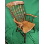 Elm seated slat back kitchen armchair