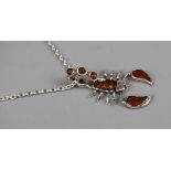 Silver & amber scorpion pendant on chain