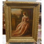 Oil on canvas - Victorian lady - Approx image size: 29cm x 21cm