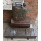 Metal ammunition box, metal trunk and a Jerry can
