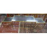 Mid 20thC 3 part brass/glass coffee table set