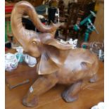 Large hardwood carved elephant with glass tucks - Approx H: 62cm