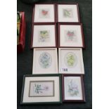 Selection of small embroidered picture silks of flowers by J & J Cash of Coventry