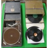 Portable record player together with collection of 78 RPM records