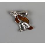 Silver & amber hare pendant